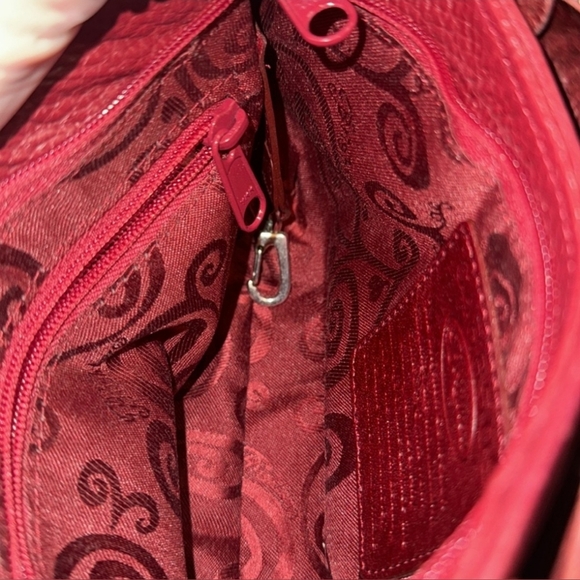 Brighton ROSALIE Bag Purse REDLEATHER Flower 3D Petals Silver Chain Appliqué - Picture 11 of 12